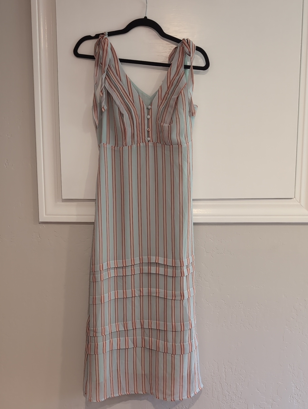 Gilli Mint and Rust Striped Midi Dress with Tie Shoulders, Medium